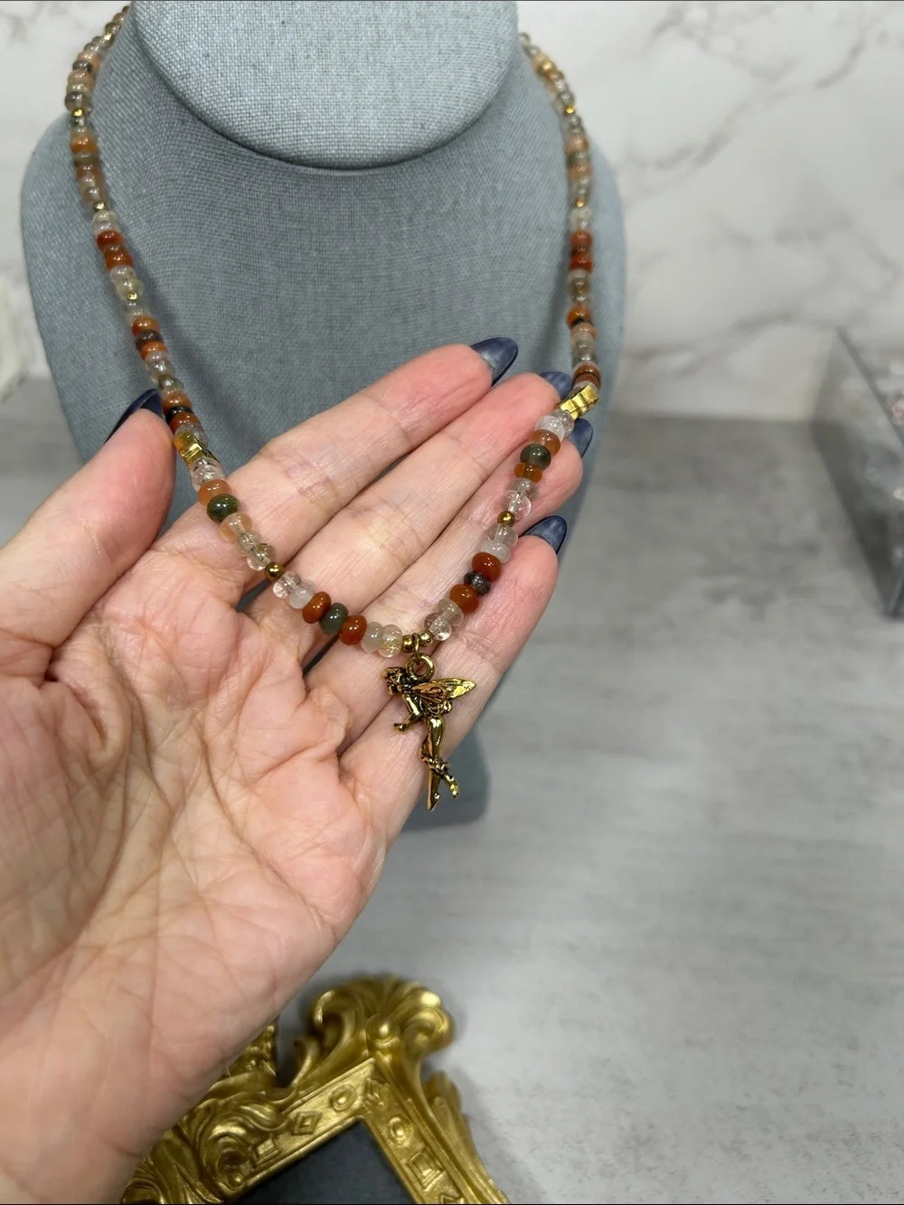 Fairy 🧚‍♀️ Gold Charm Multi-Gemstone (Quartz and Agate) Necklace - Women Jewelry